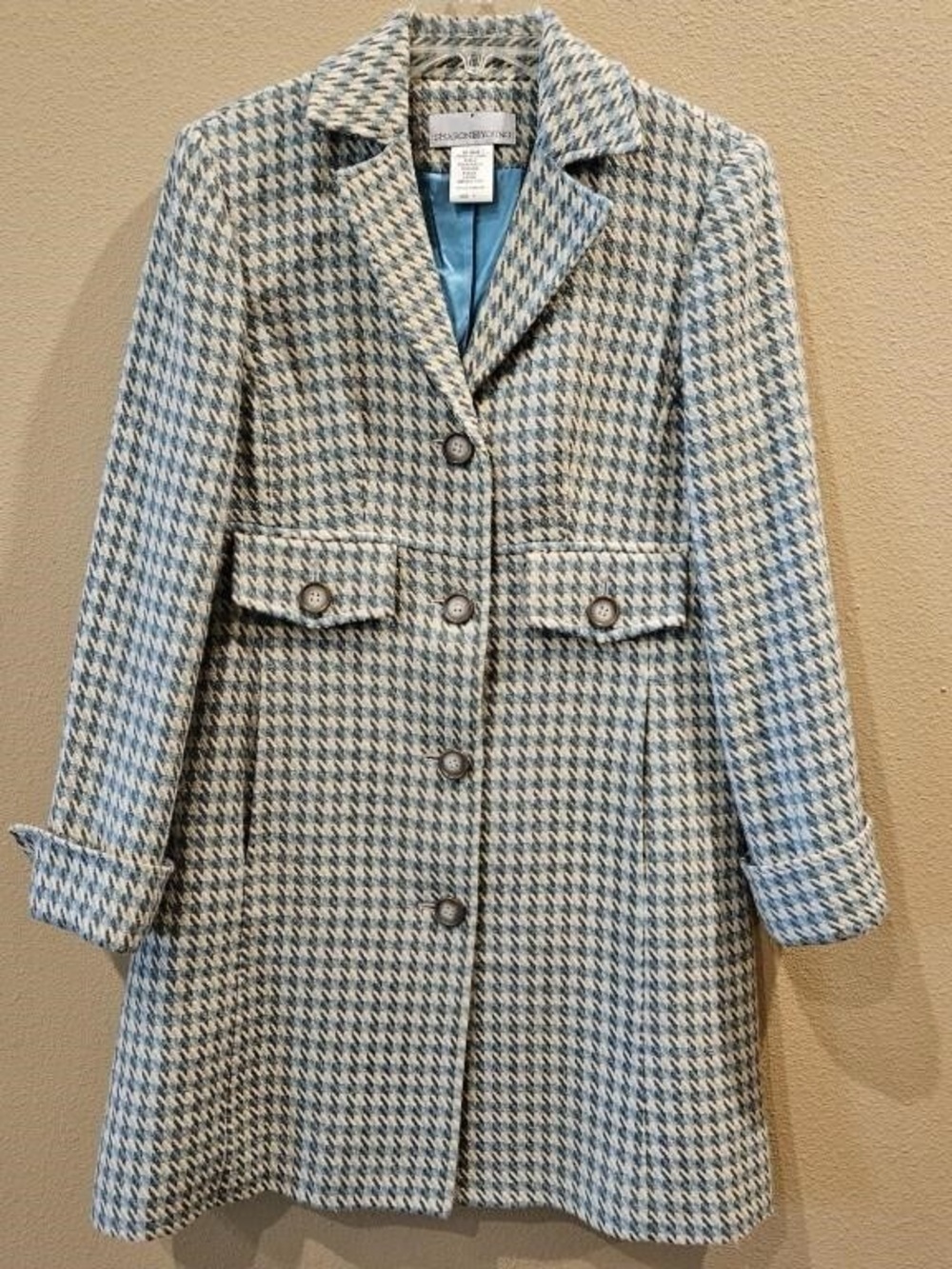 Vintage Sharon Young Blue Check Plaid Coat Jacket Women’s Size 4 Excellent Used
